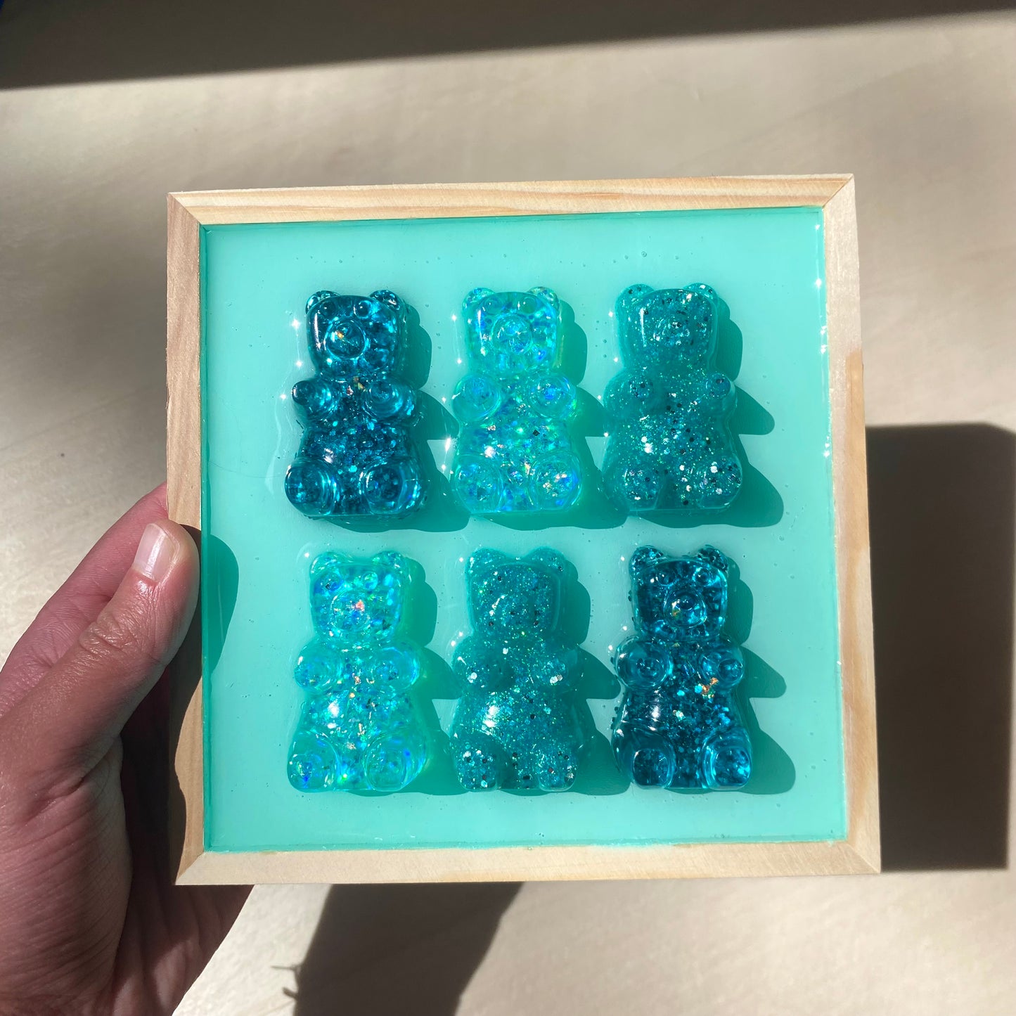 Teal Glitter Gummy Bear Wall Art - 3D Pop Art Wall Decor