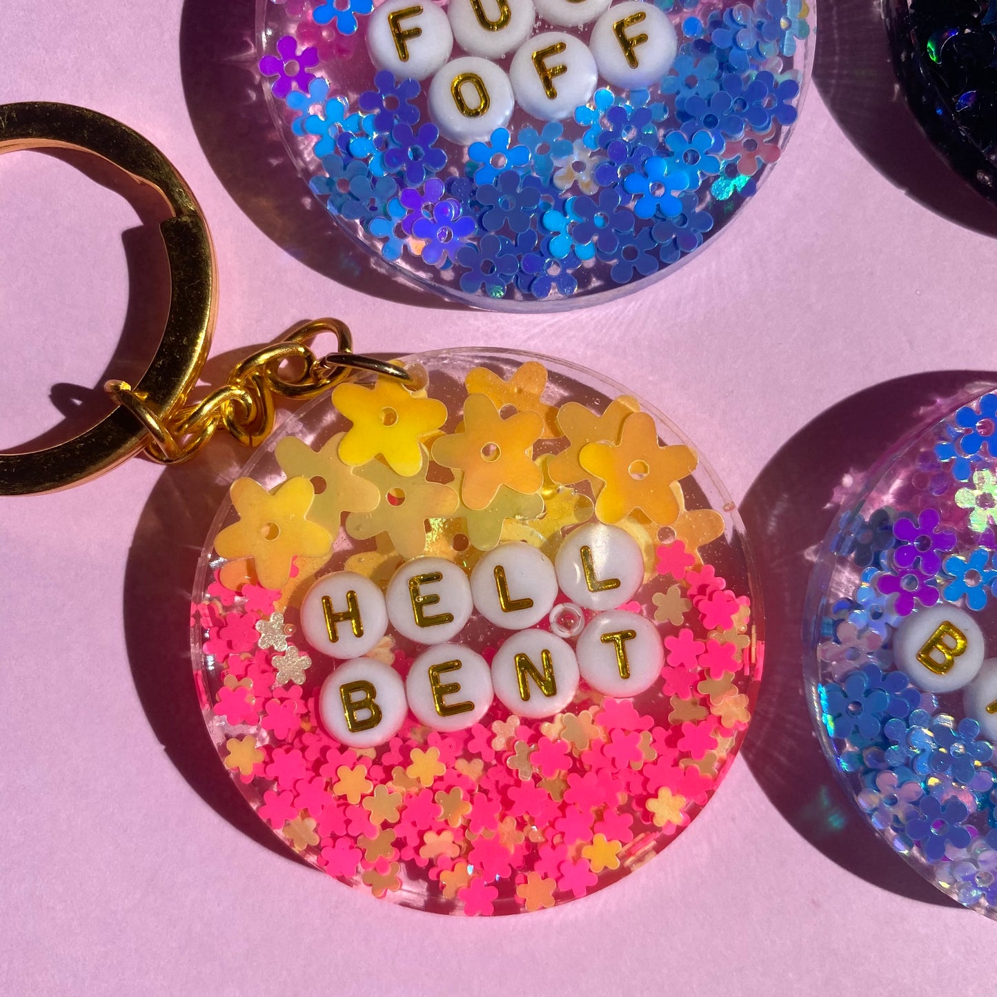 Whimsical Glitter Key Chains - Gold Key Rings