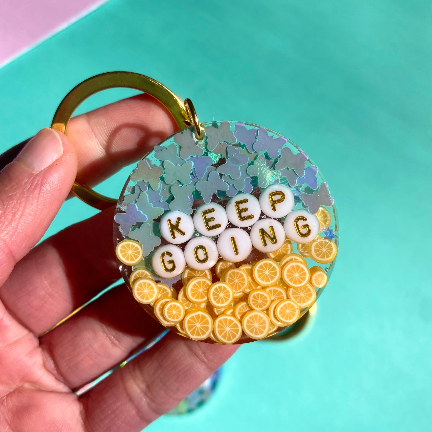 ‘Keep Going’ Glitter Key Chains - Gold Key Rings