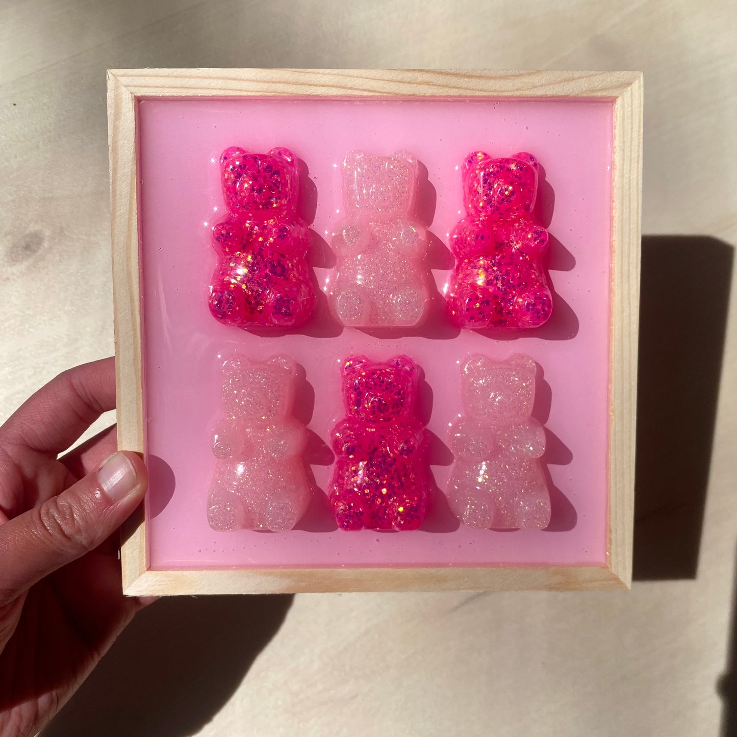 Pink Glitter Gummy Bear Wall Art - 3D Pop Art Wall Decor