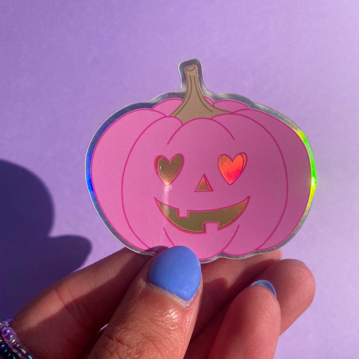 Pink Pumpkin Halloween Sticker - Holographic Sticker