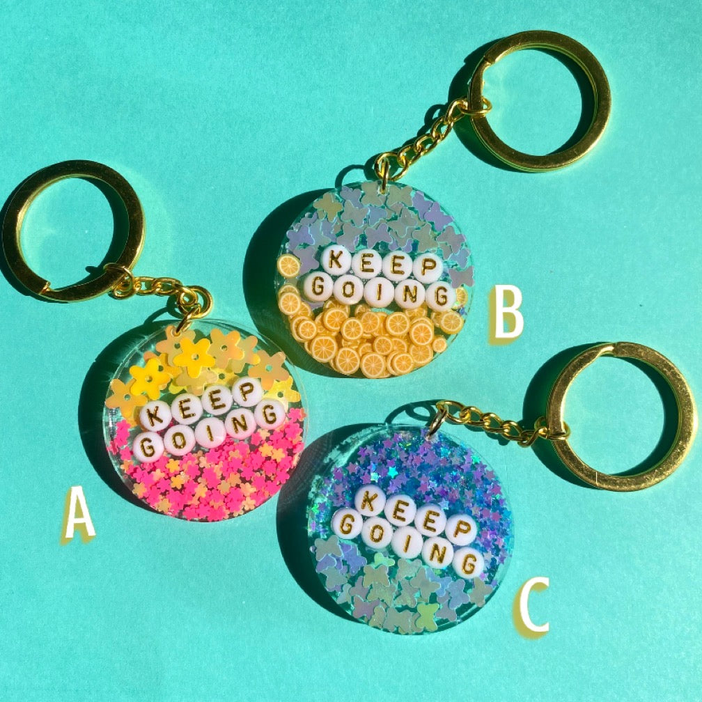 ‘Keep Going’ Glitter Key Chains - Gold Key Rings