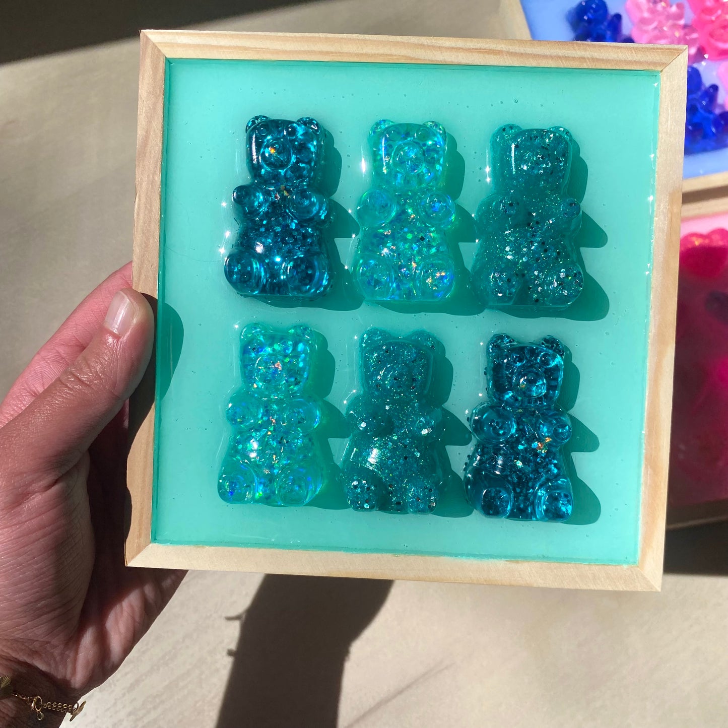 Teal Glitter Gummy Bear Wall Art - 3D Pop Art Wall Decor