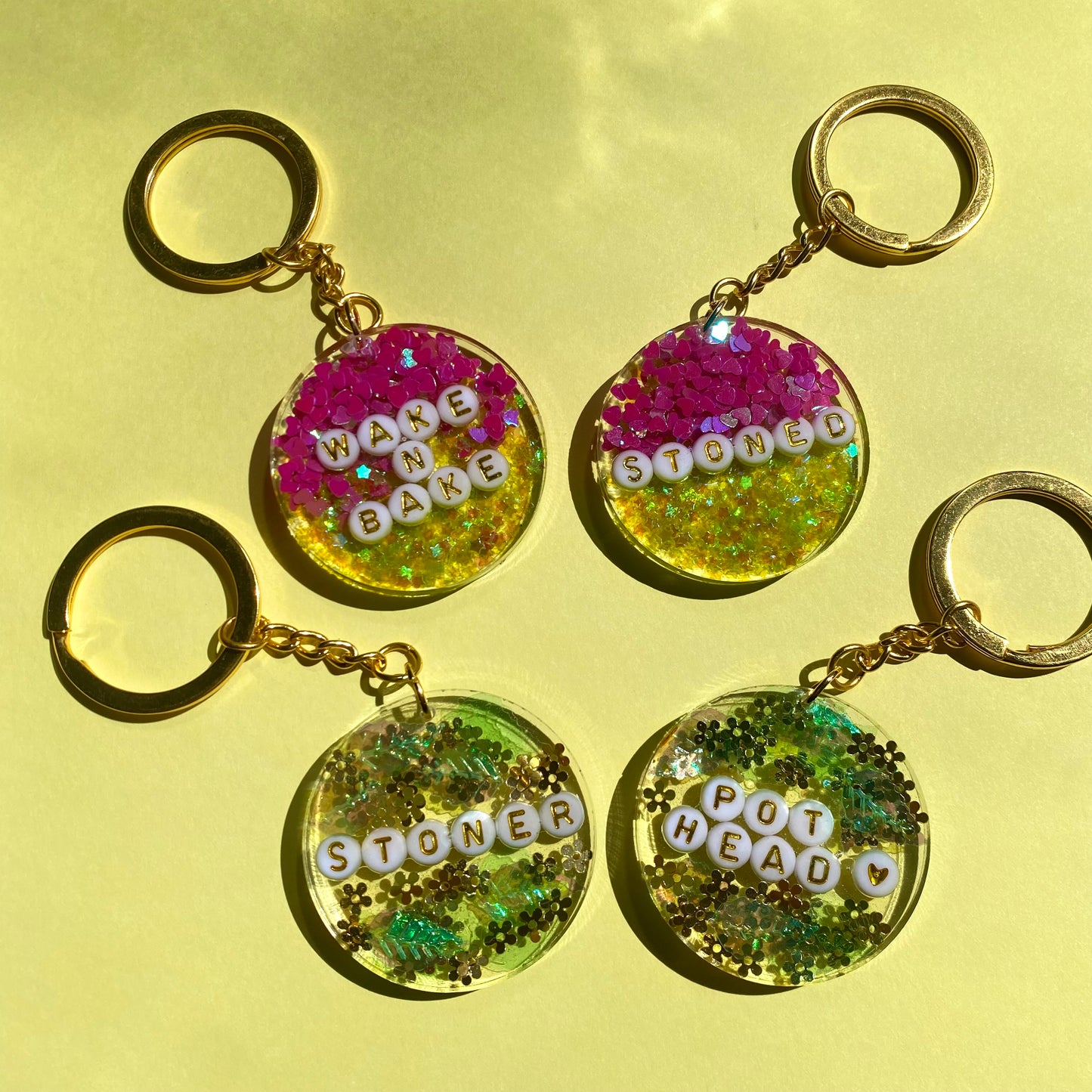 420 Glitter Key Chains - Gold Key Rings