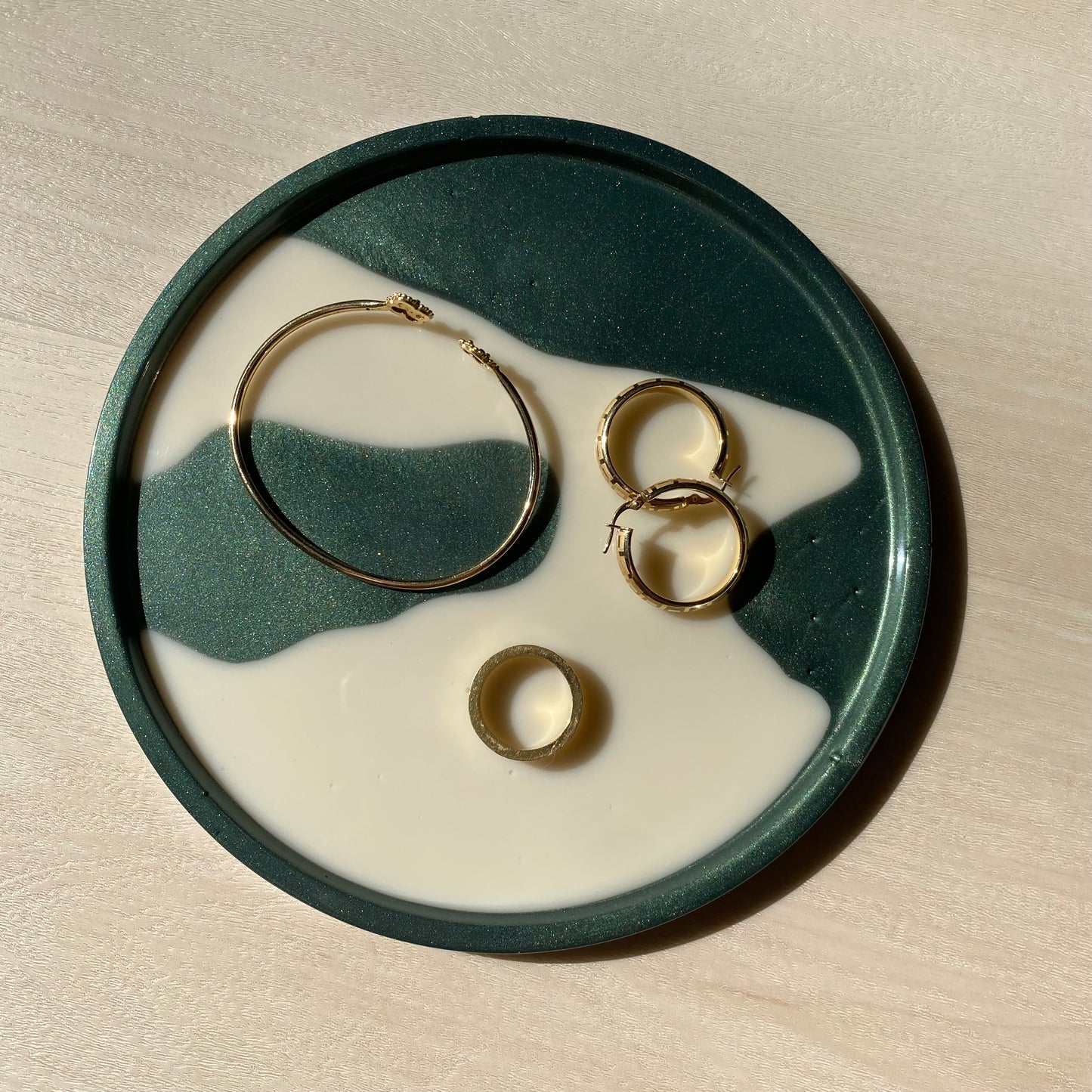 Abstract Cream & Olive Round Tray