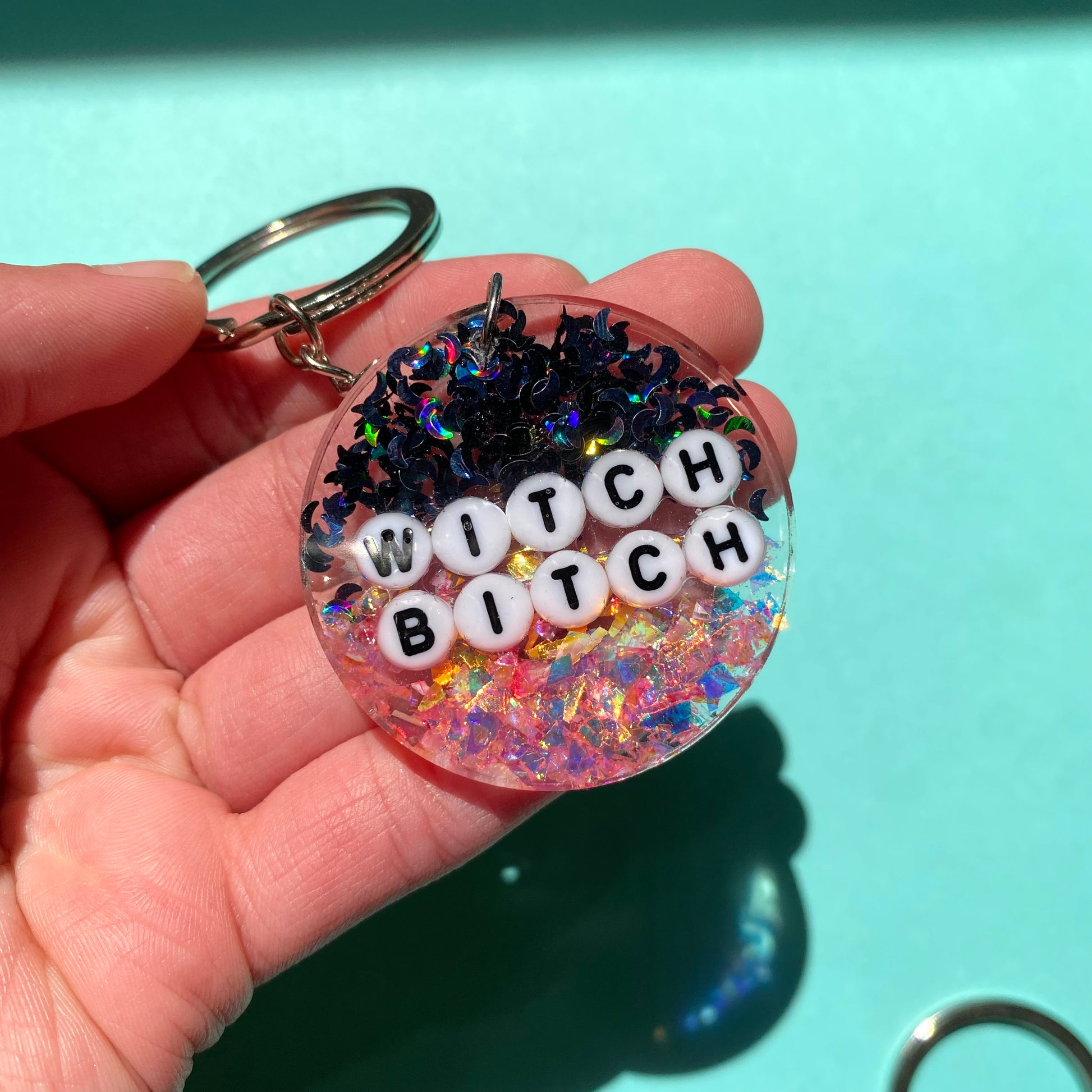 "Witch Bitch" Keychain with silver key ring