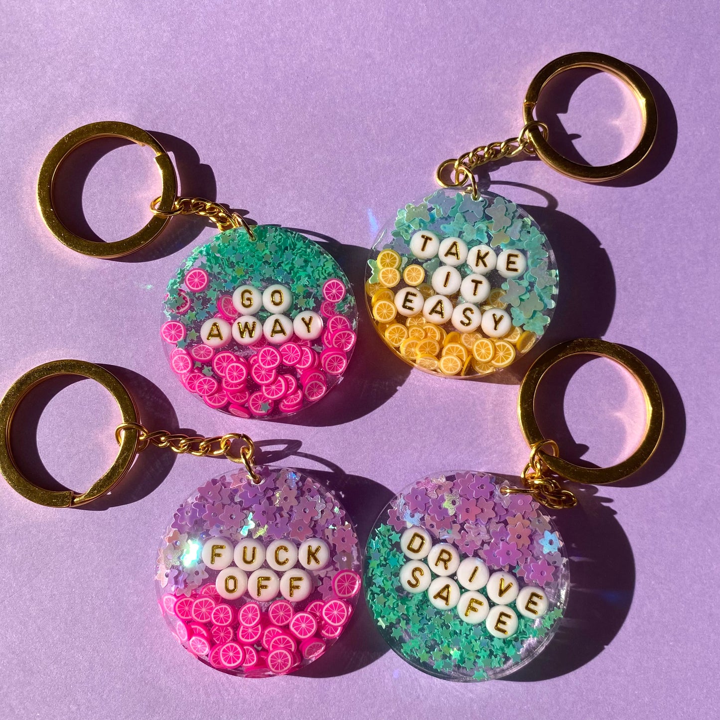 Glitter Key Chains - Gold Key Rings