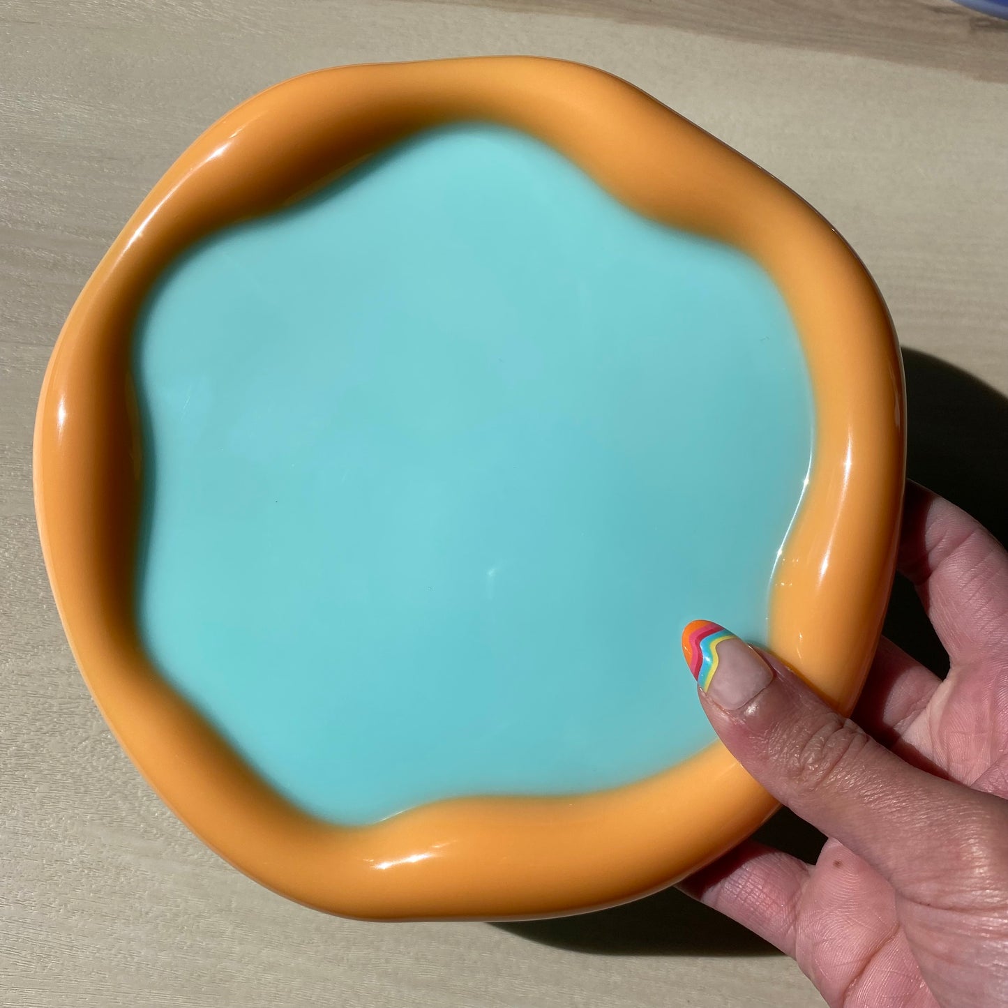 Orange &  Aqua Color Block Blob Tray