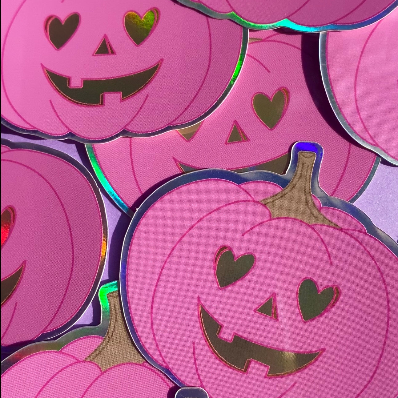 Pink Pumpkin Halloween Sticker - Holographic Sticker