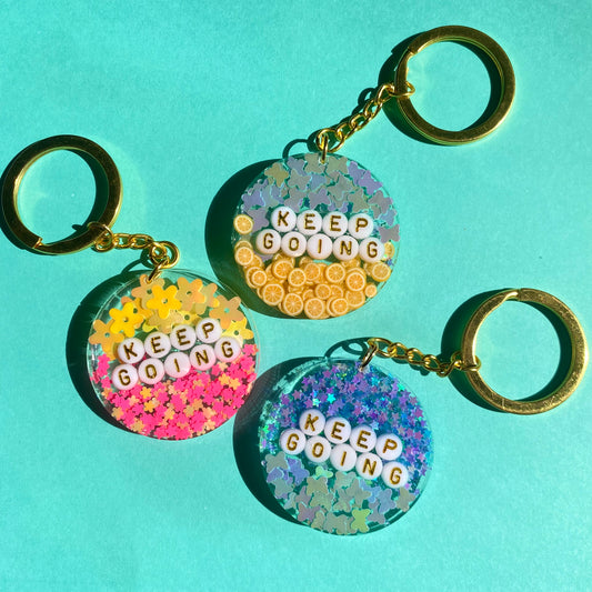 ‘Keep Going’ Glitter Key Chains - Gold Key Rings