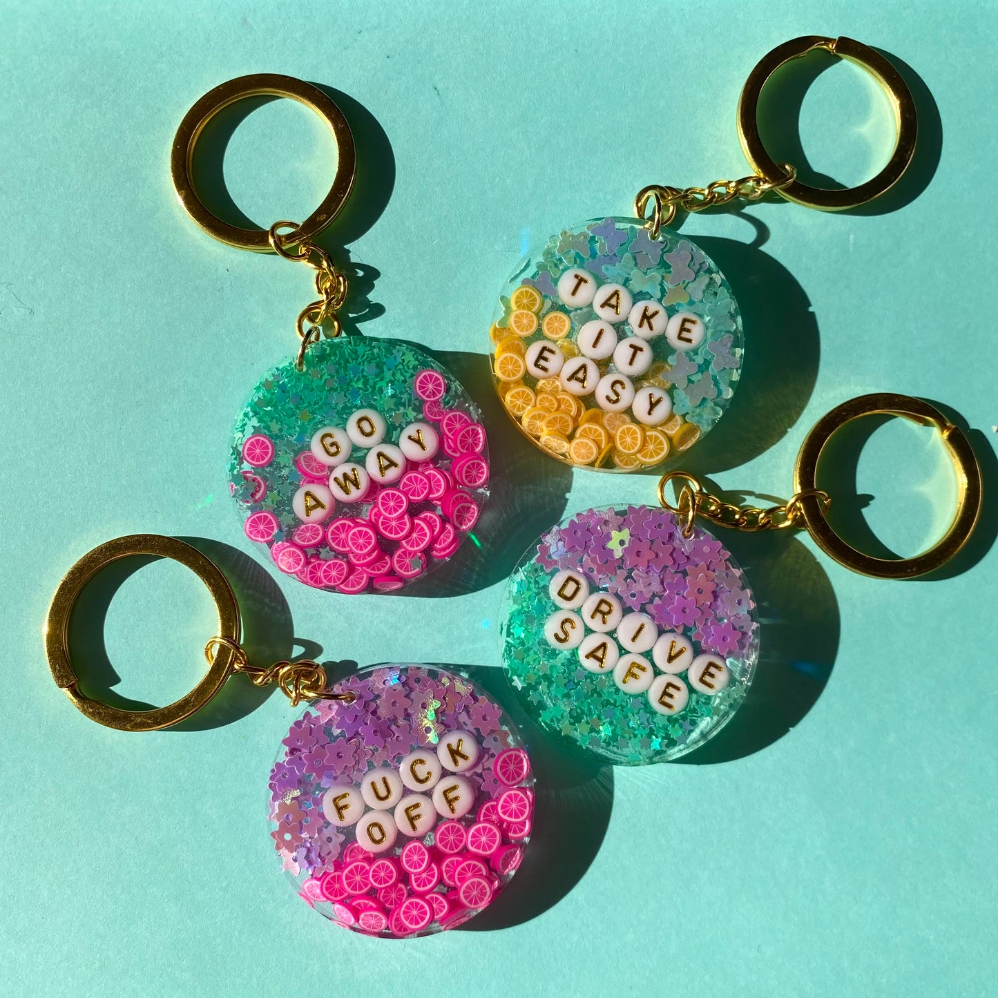 Glitter Key Chains - Gold Key Rings