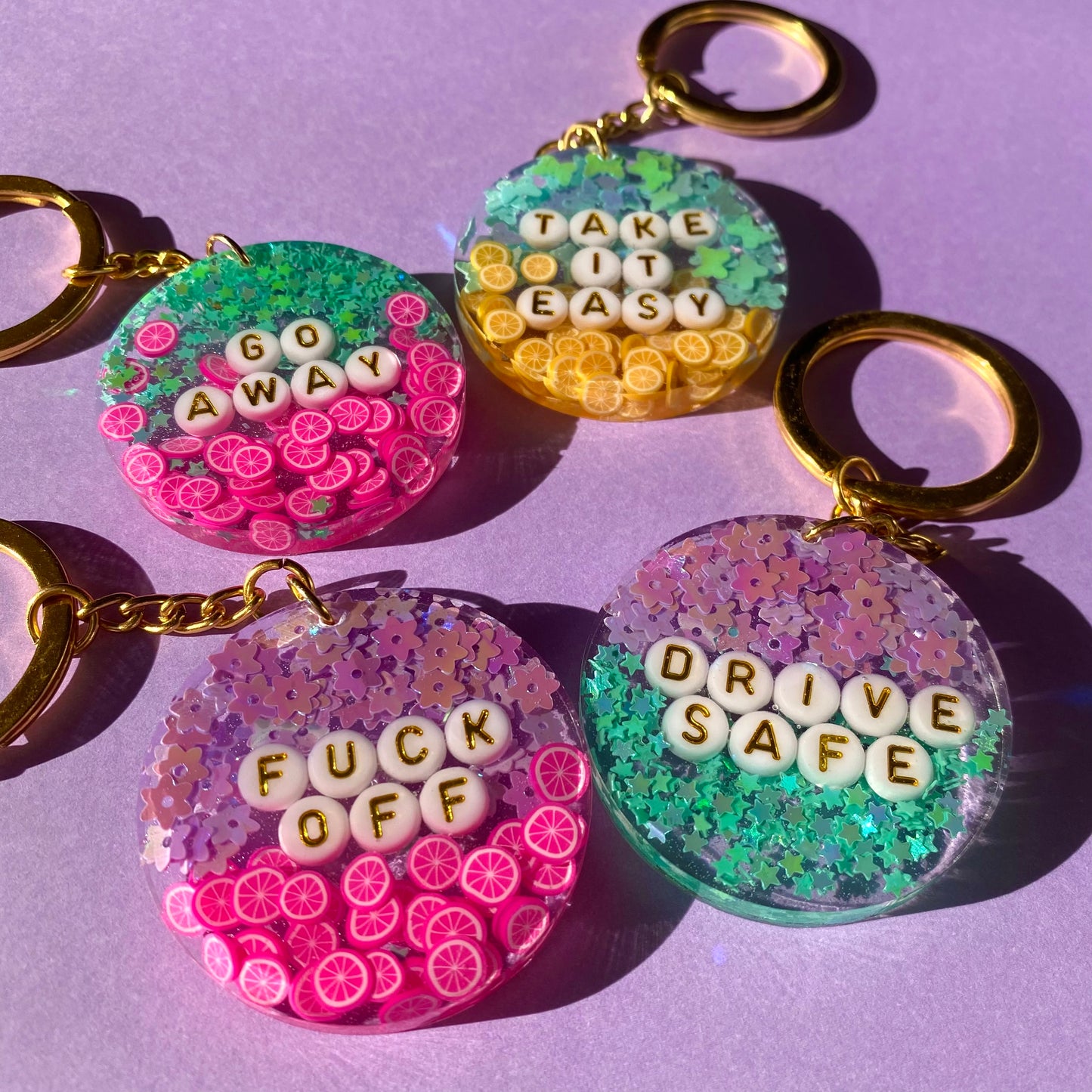 Glitter Key Chains - Gold Key Rings