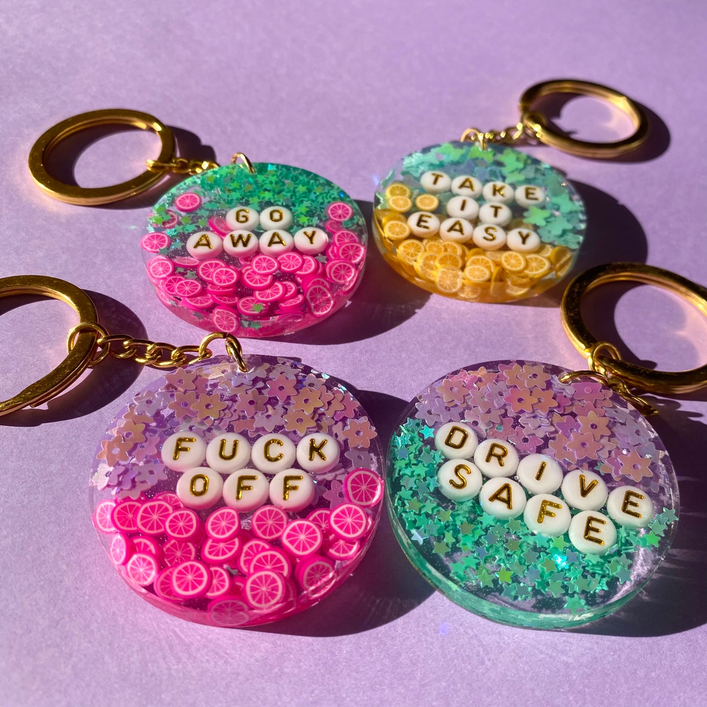 Glitter Key Chains - Gold Key Rings