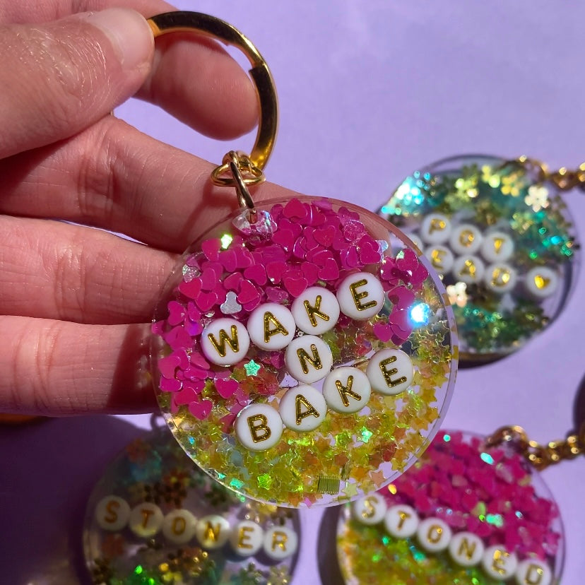 420 Glitter Key Chains - Gold Key Rings