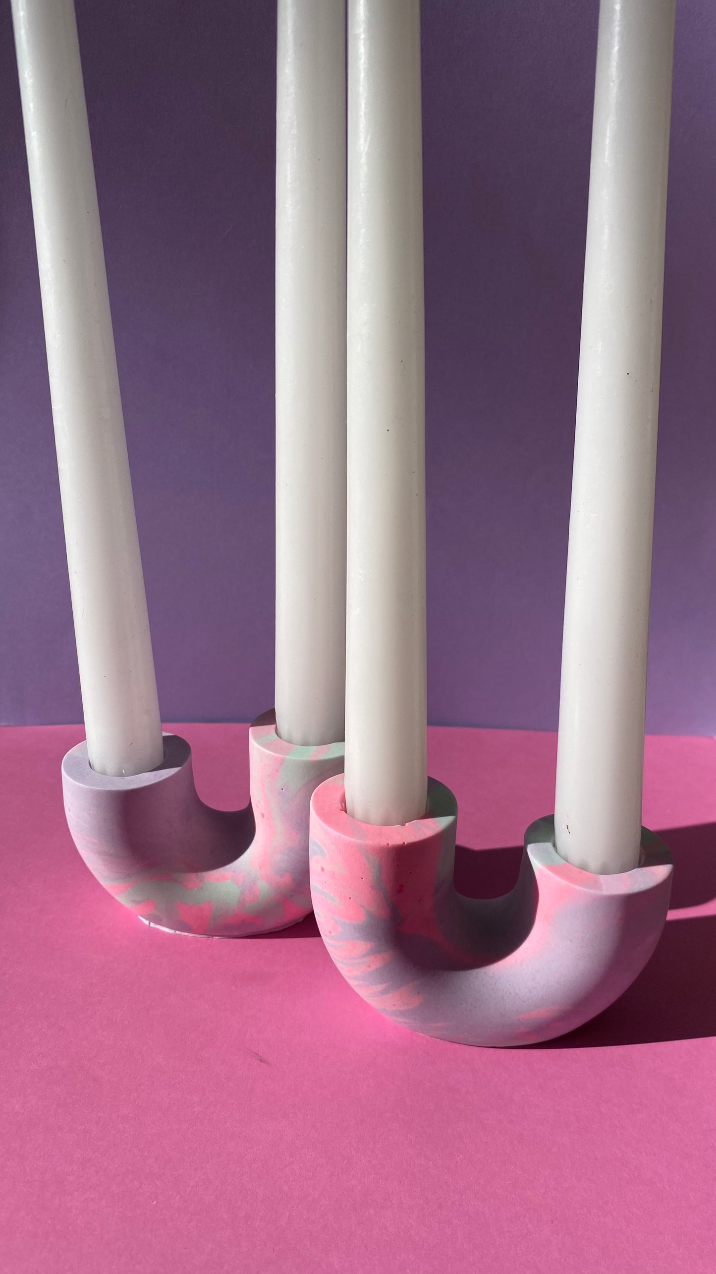 Pink & Purple Abstract Candle Holders - Taper Candle Holders