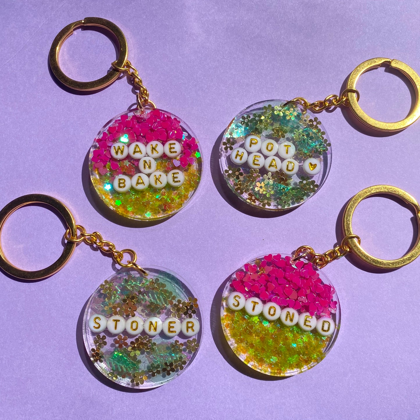 420 Glitter Key Chains - Gold Key Rings