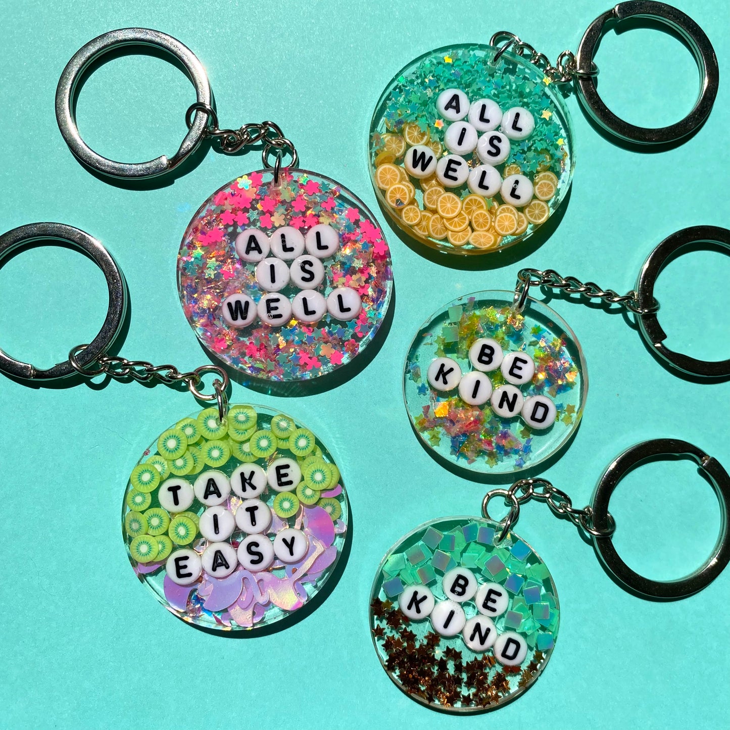 Motivational Glitter Key Chains - Silver Key Rings