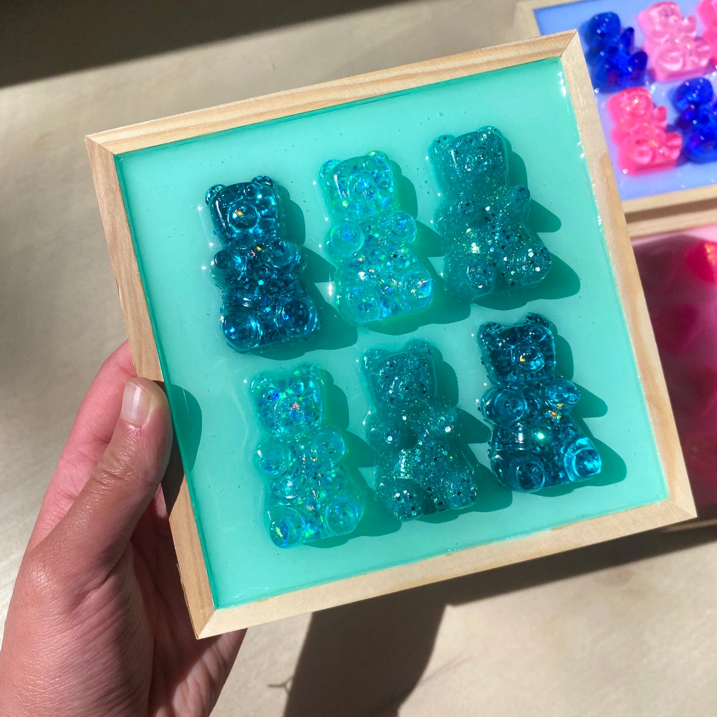 Teal Glitter Gummy Bear Wall Art - 3D Pop Art Wall Decor