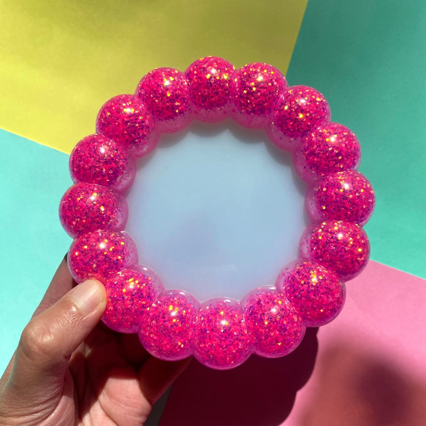 Pink Glitter & Periwinkle Color Block Trinket Dish