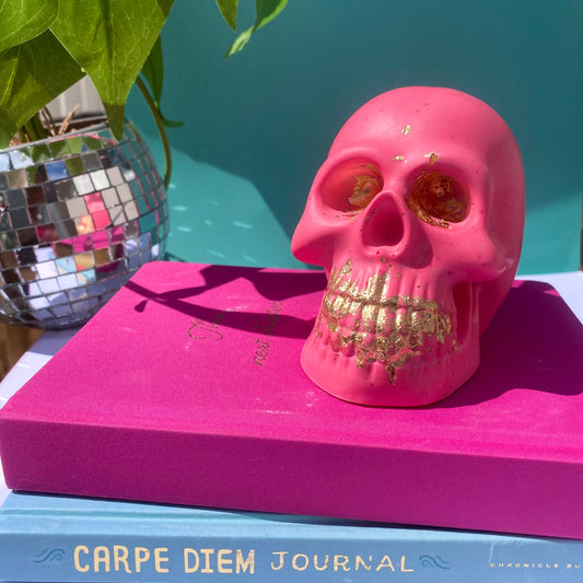 Pink & Gold Decorative Skull - Maximalist Home Decor