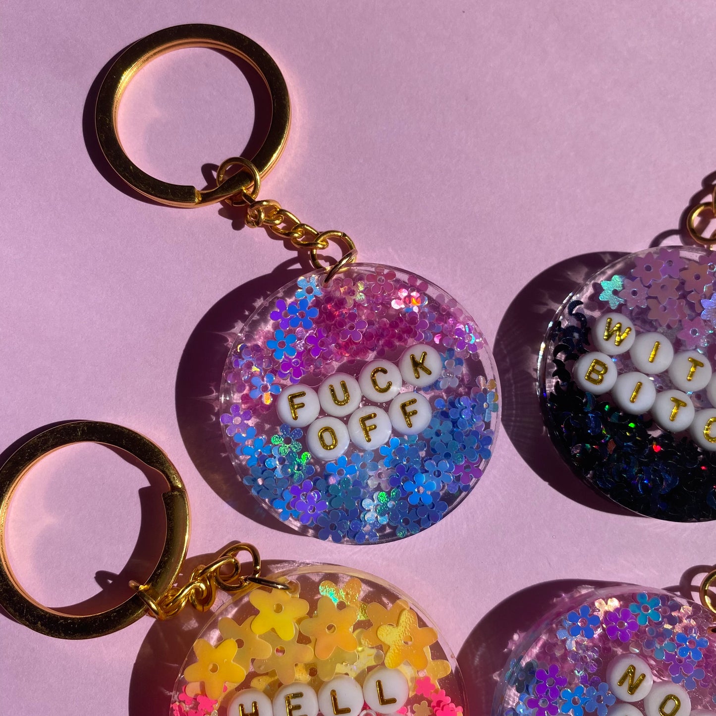 Whimsical Glitter Key Chains - Gold Key Rings