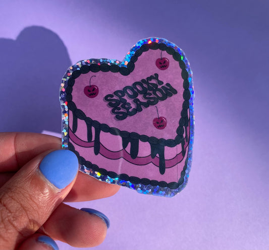 Spooky Season Cake Sticker - Halloween Sticker - Glitter Holographic Sticker