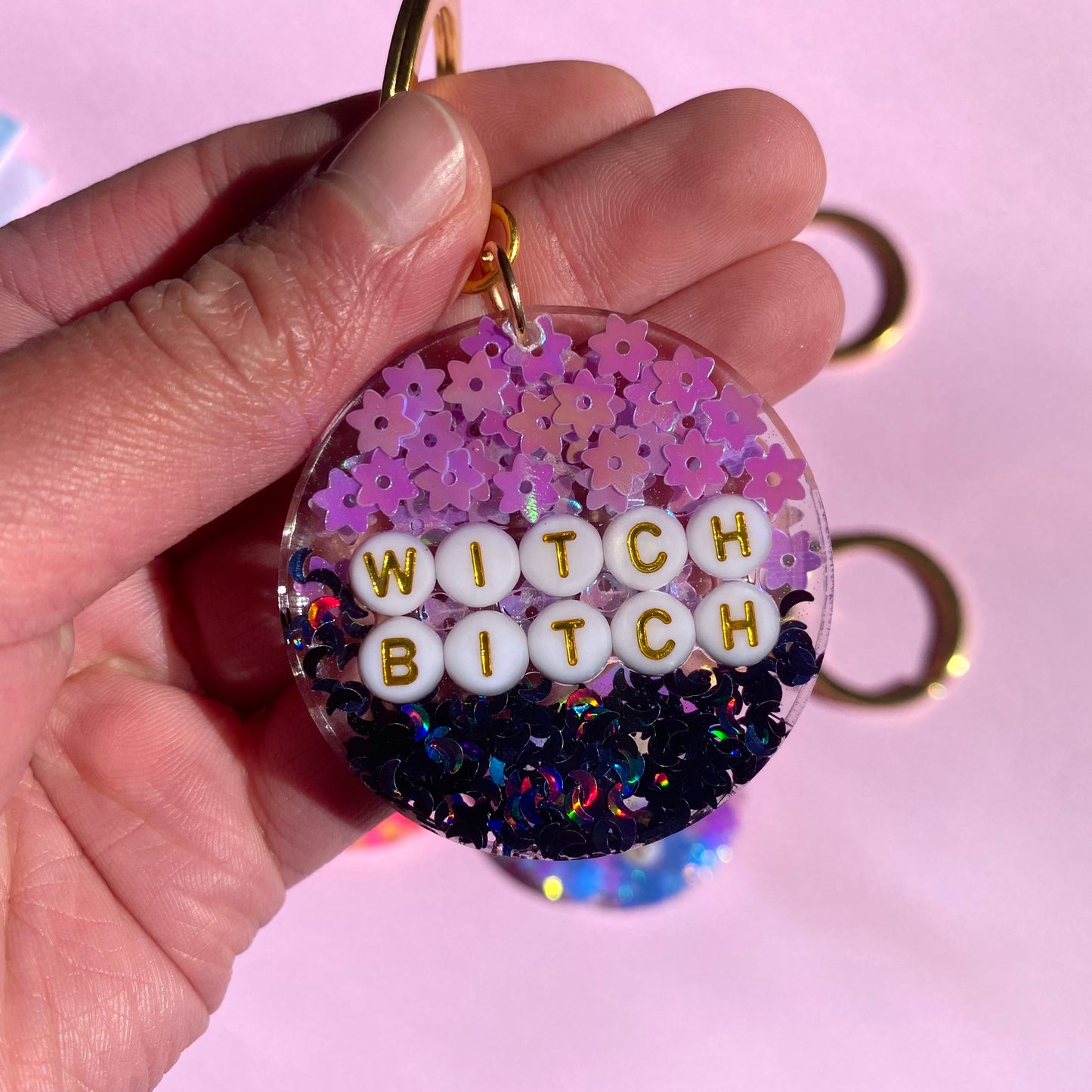 Whimsical Glitter Key Chains - Gold Key Rings