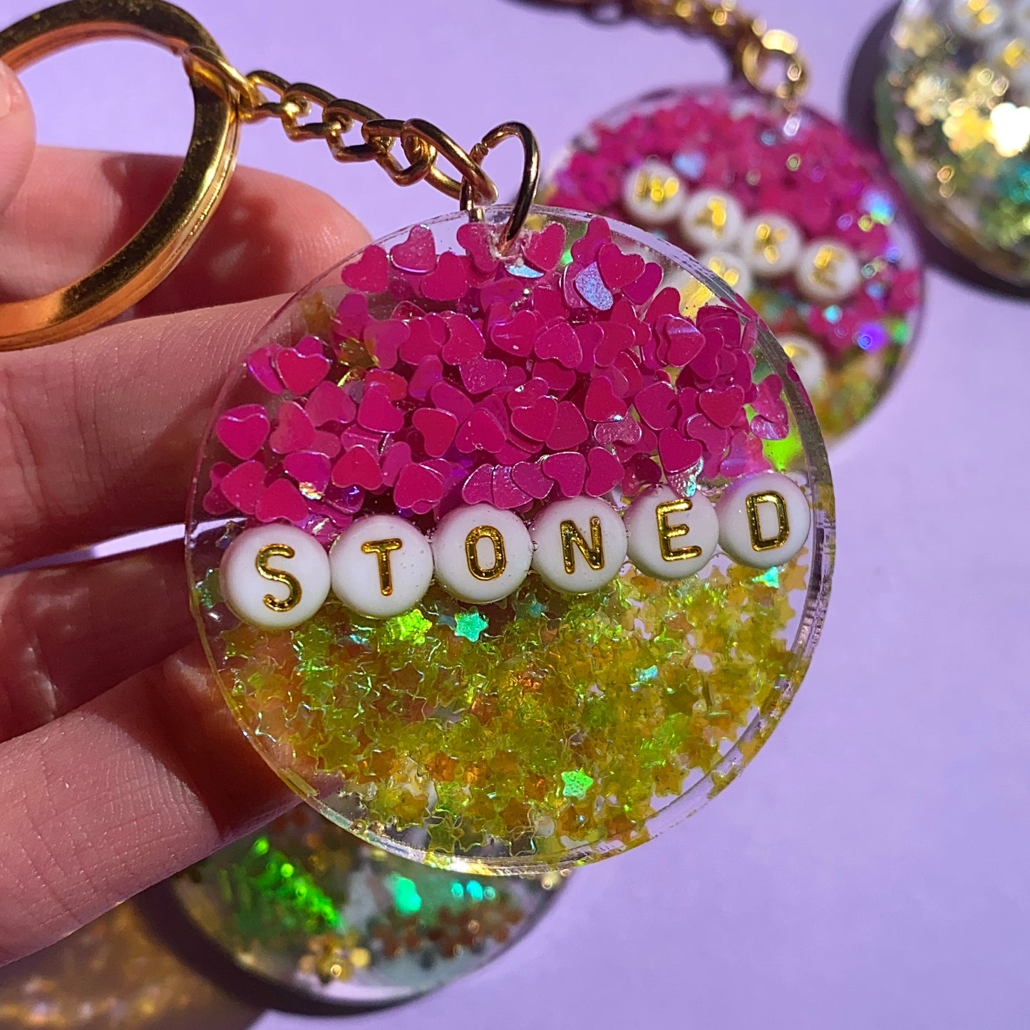 420 Glitter Key Chains - Gold Key Rings