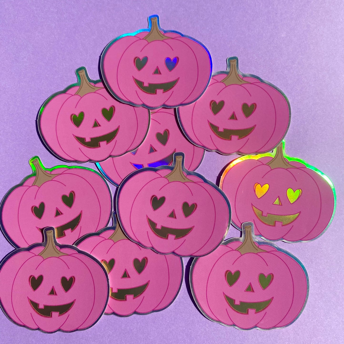 Pink Pumpkin Halloween Sticker - Holographic Sticker