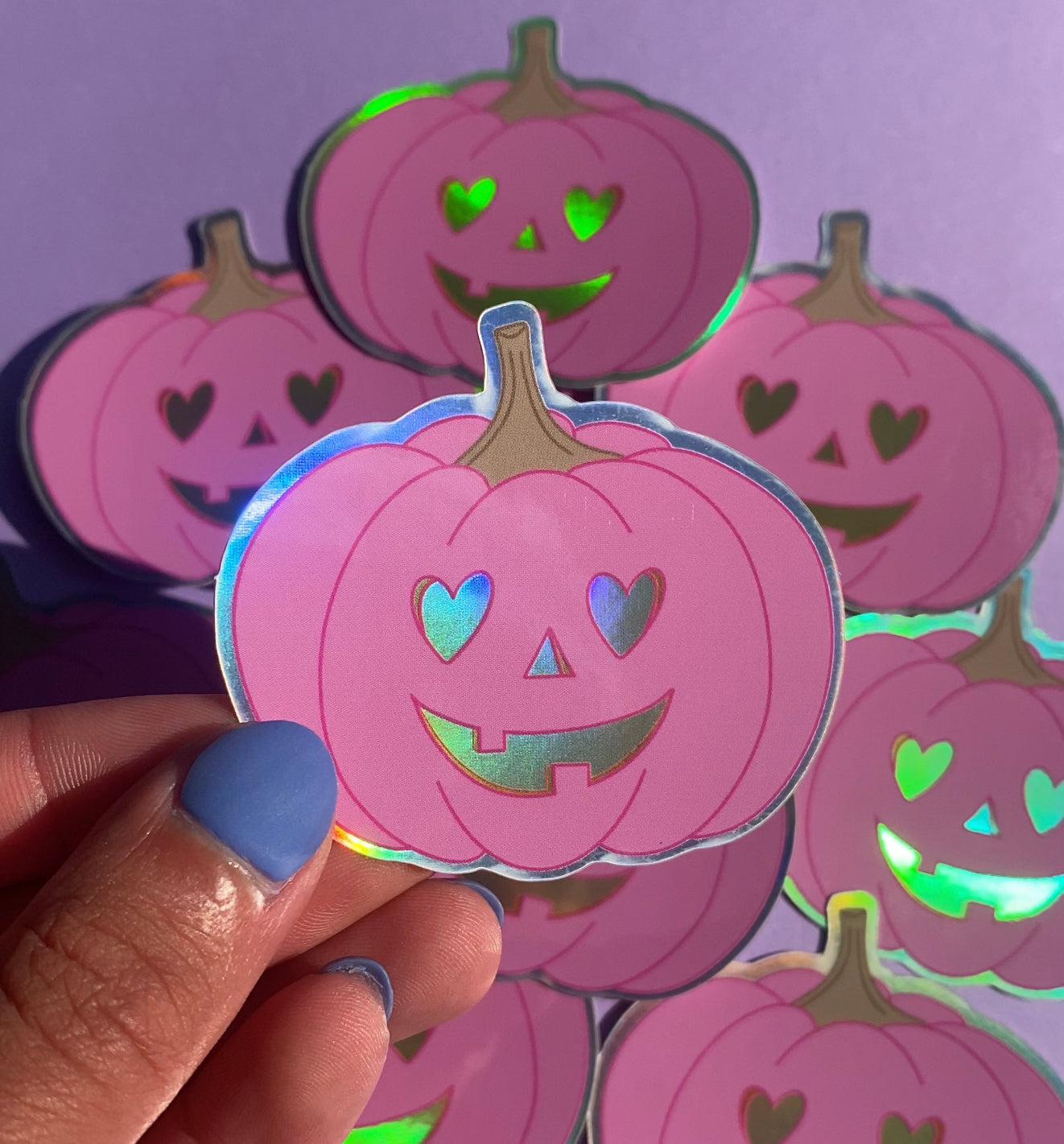 Pink Pumpkin Halloween Sticker - Holographic Sticker