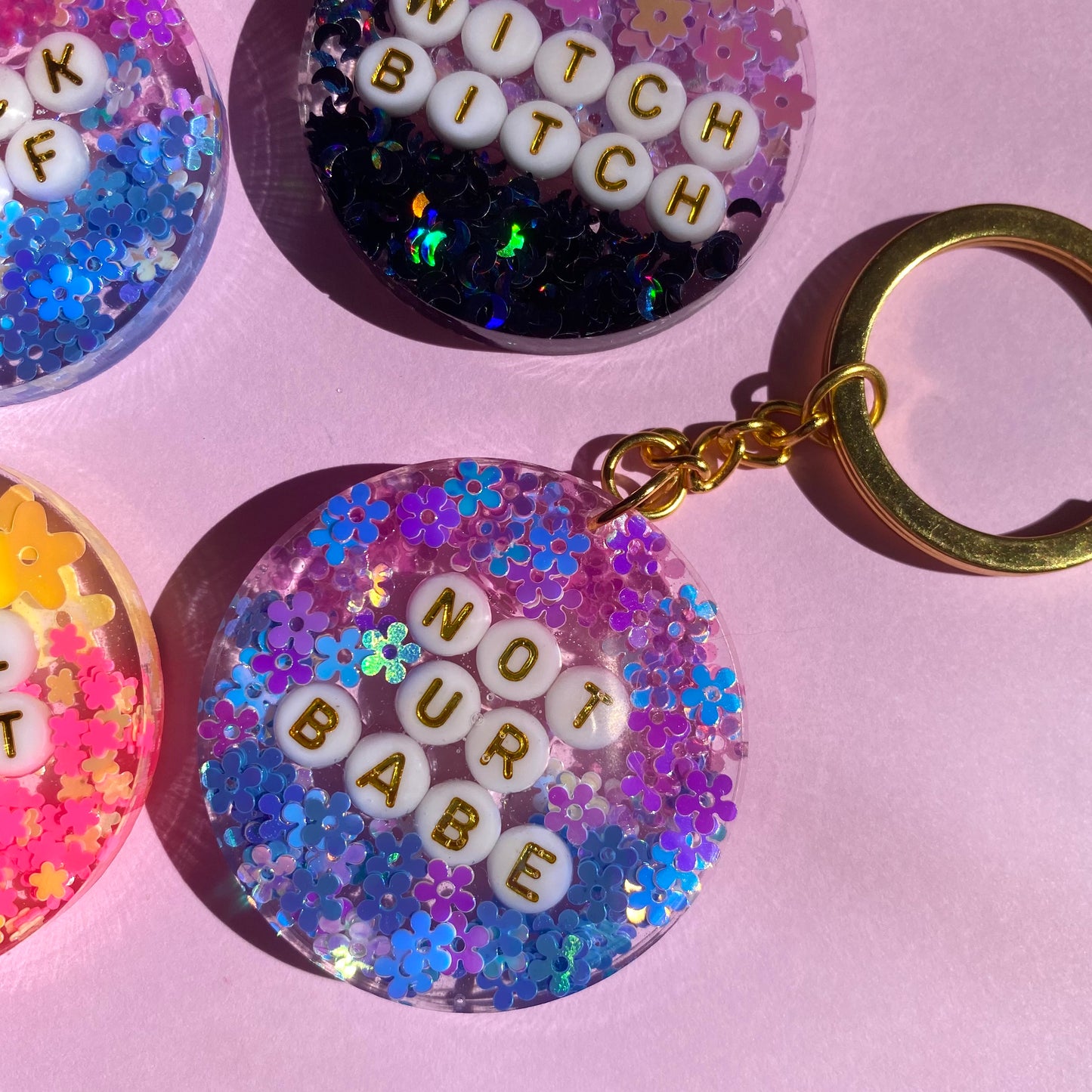 Whimsical Glitter Key Chains - Gold Key Rings