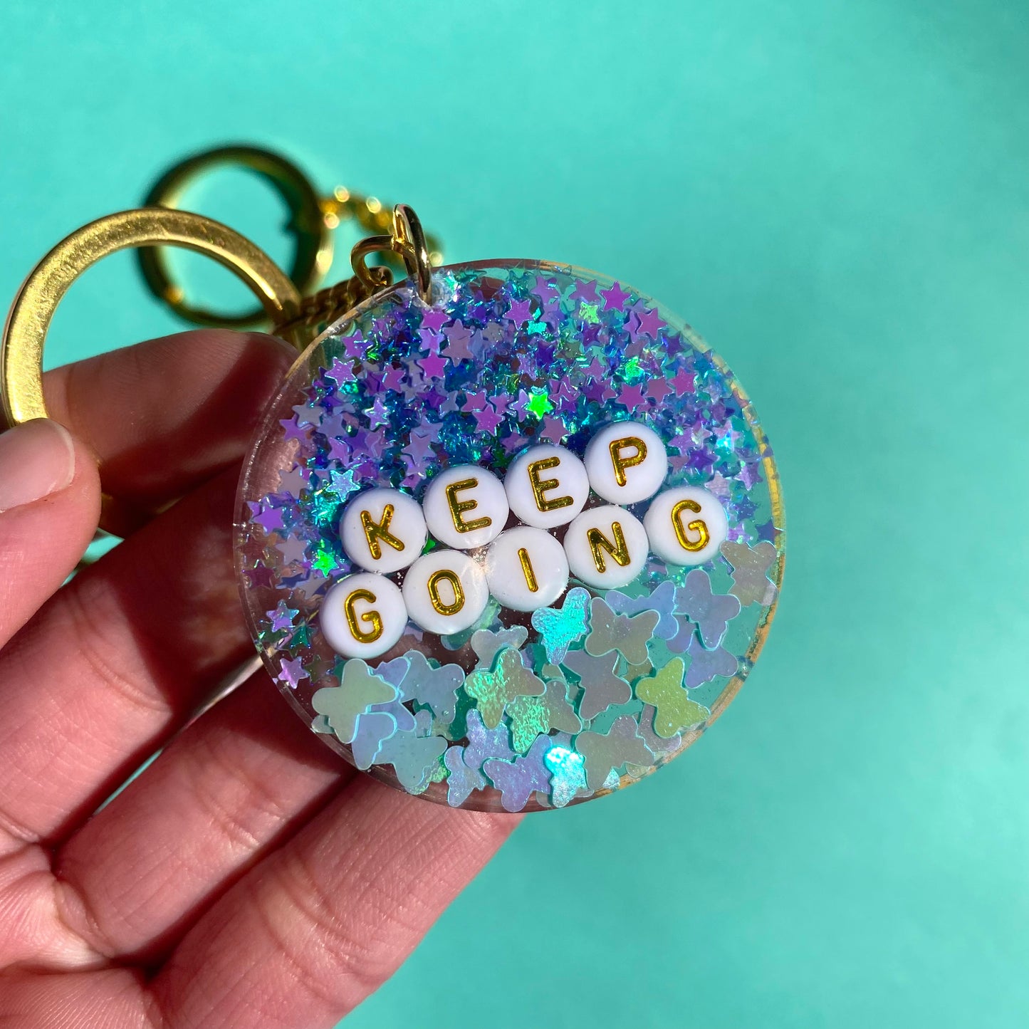 ‘Keep Going’ Glitter Key Chains - Gold Key Rings