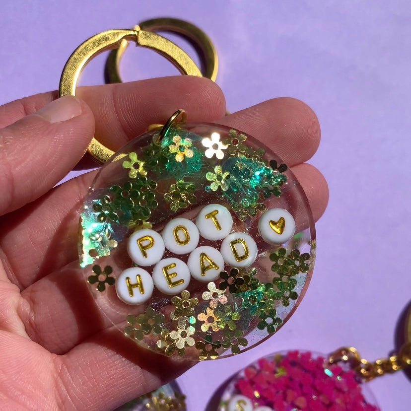 420 Glitter Key Chains - Gold Key Rings