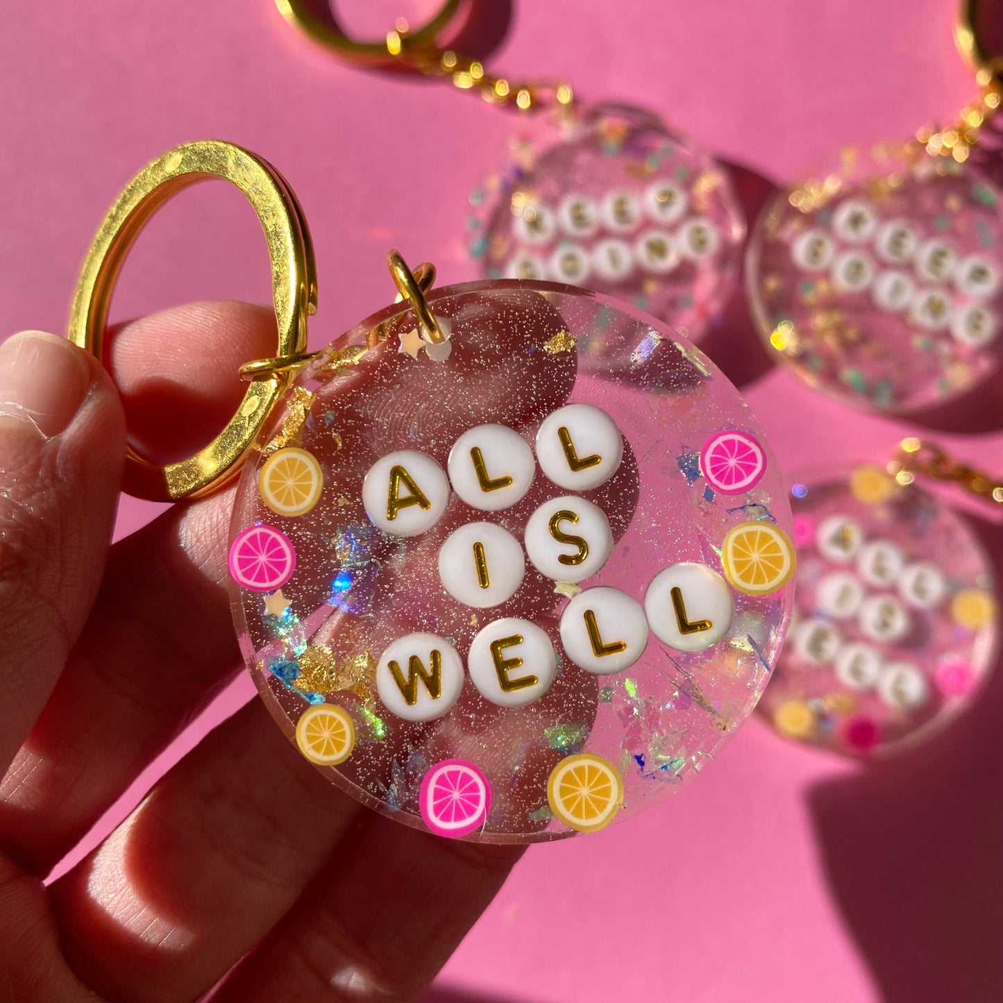 Clear & Gold Word Key Chains