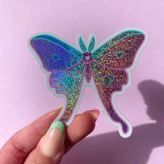 Love Luna Moth Sticker - Holographic Pixie Dust Sticker