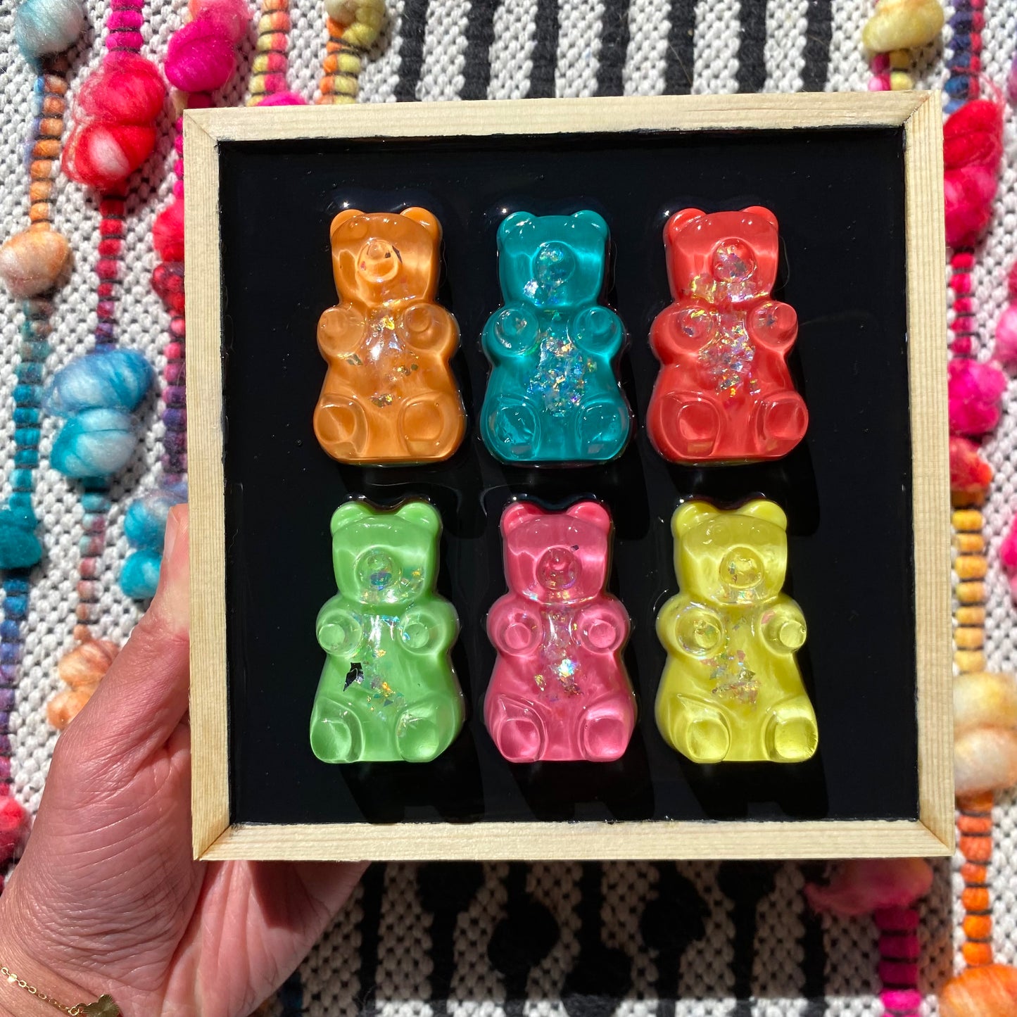 Black & Rainbow Gummy Bear Wall Art - 3D Pop Art Wall Decor