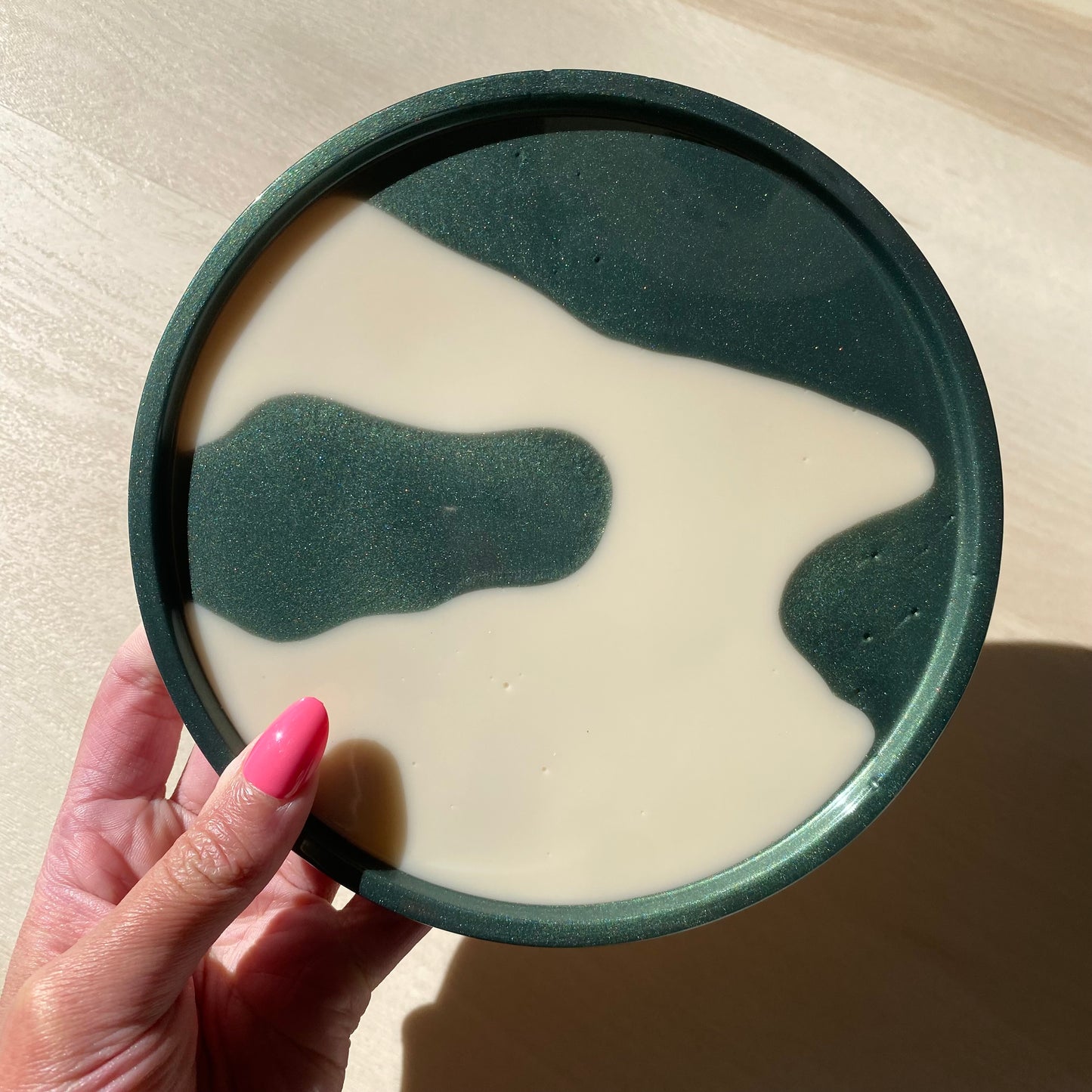 Abstract Cream & Olive Round Tray