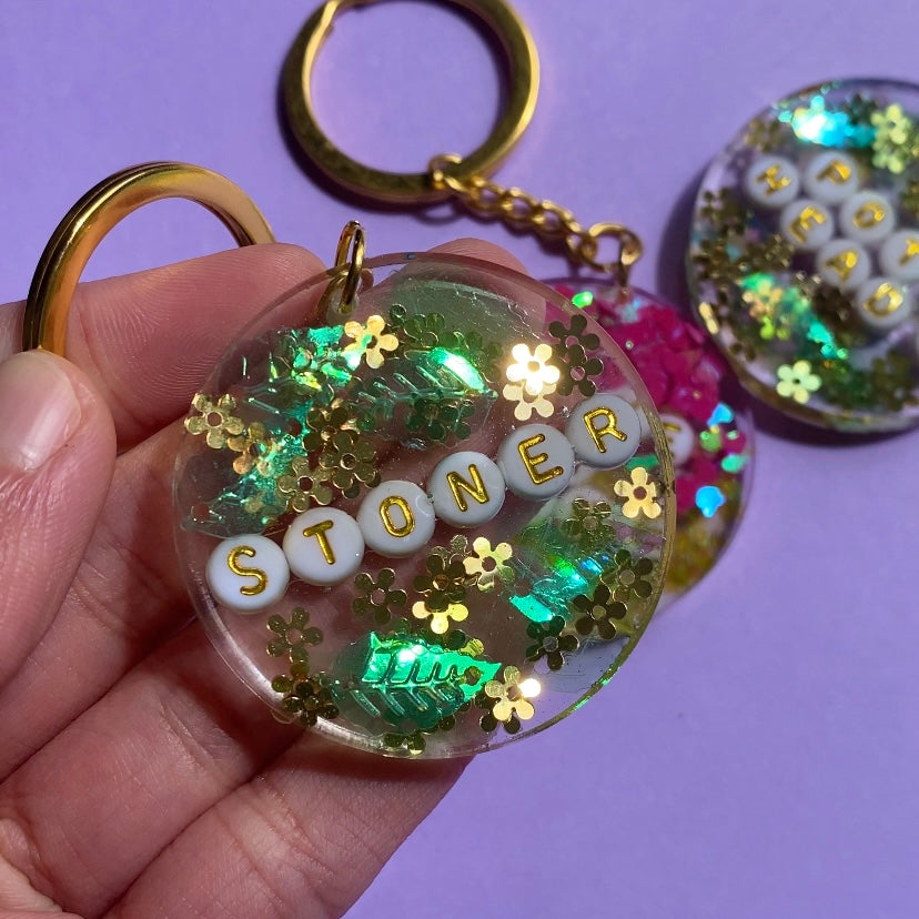 420 Glitter Key Chains - Gold Key Rings