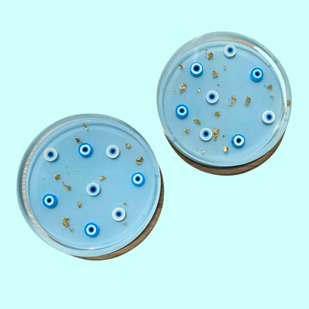 Light Blue Evil Eye Coaster Set