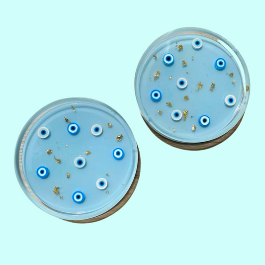 Light Blue Evil Eye Coaster Set