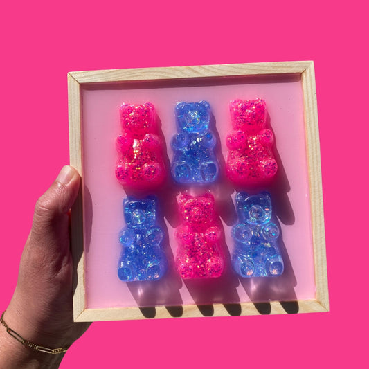 Pink & Periwinkle Glitter Gummy Bear Wall Art - 3D Pop Art Wall Decor