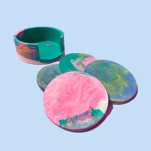 Colorful Coaster Set & Coaster Holder