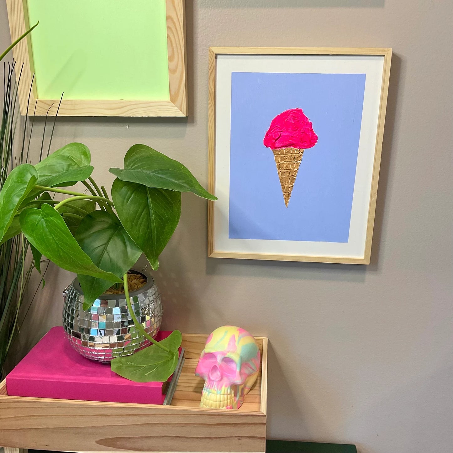 Ice Cream Cone Wall Decor- Textured Wall Art