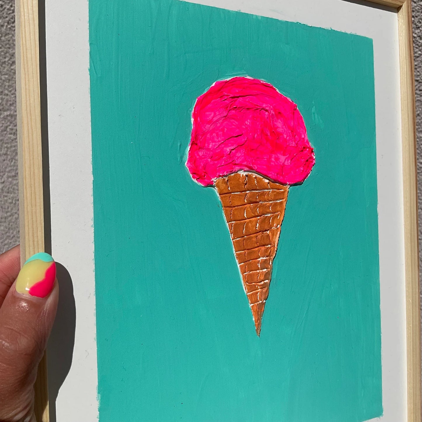 Ice Cream Cone Wall Decor- Textured Wall Art