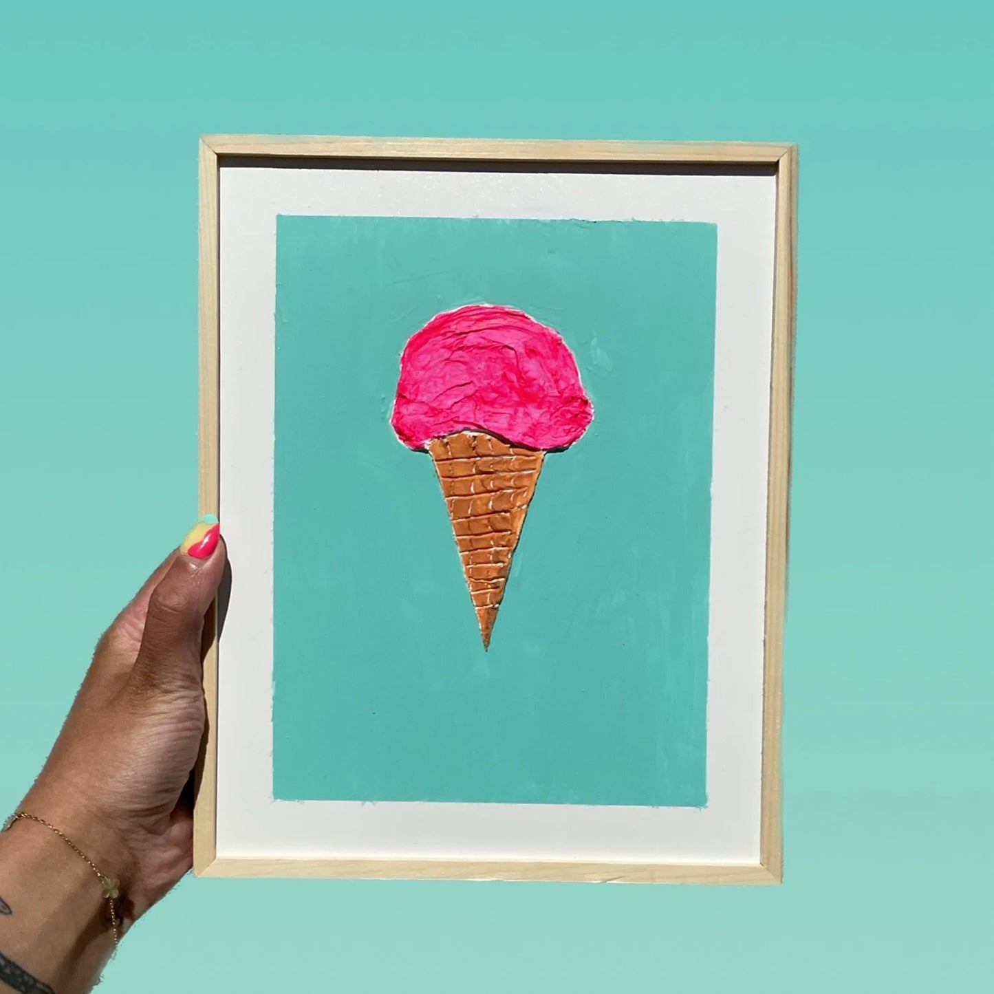 Ice Cream Cone Wall Decor- Textured Wall Art