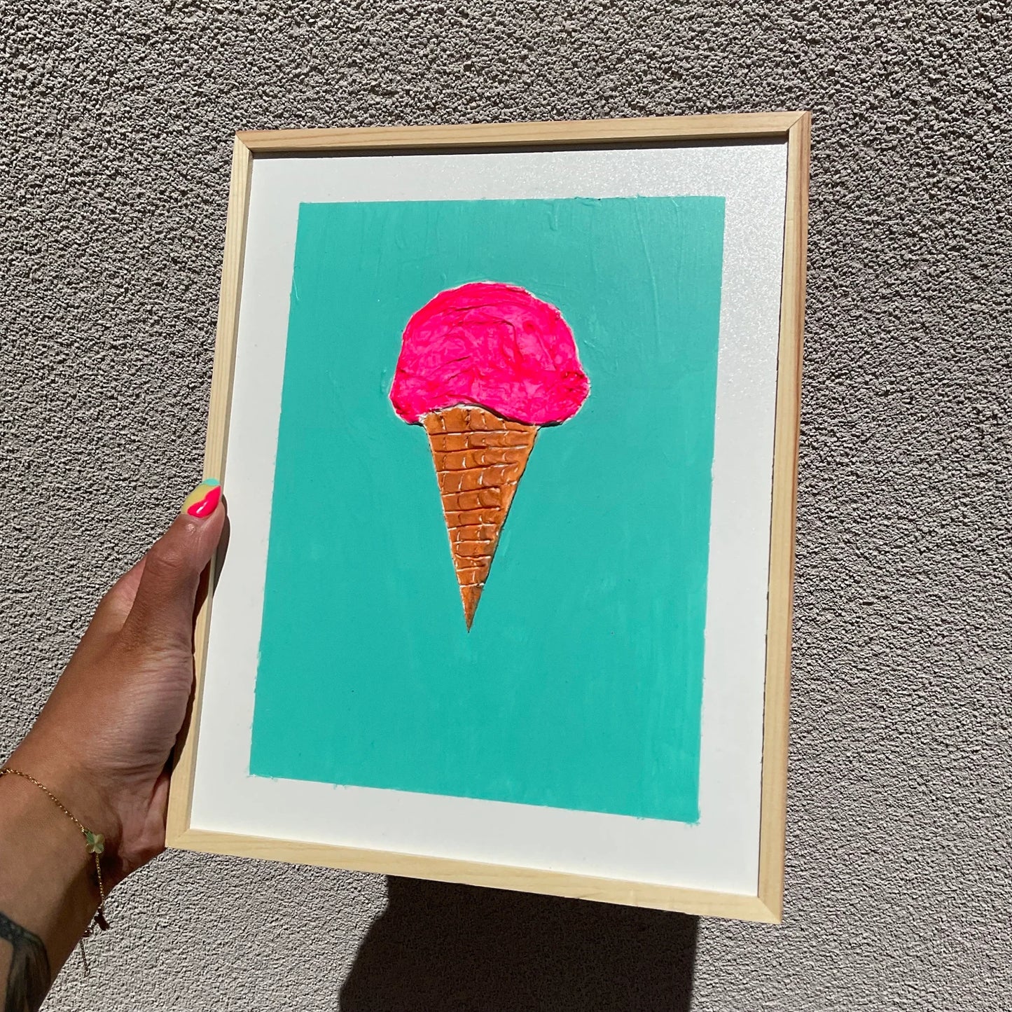 Ice Cream Cone Wall Decor- Textured Wall Art