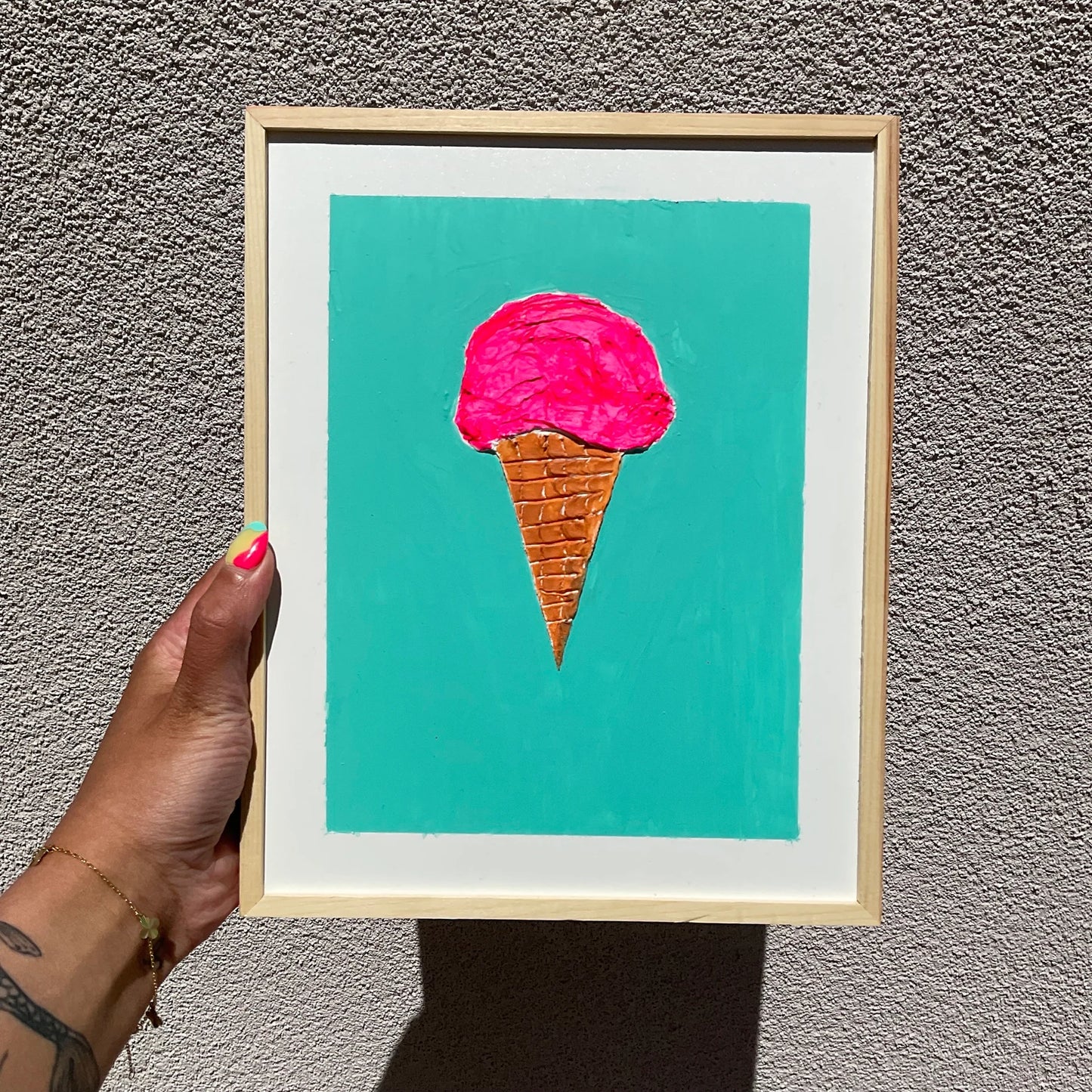 Ice Cream Cone Wall Decor- Textured Wall Art