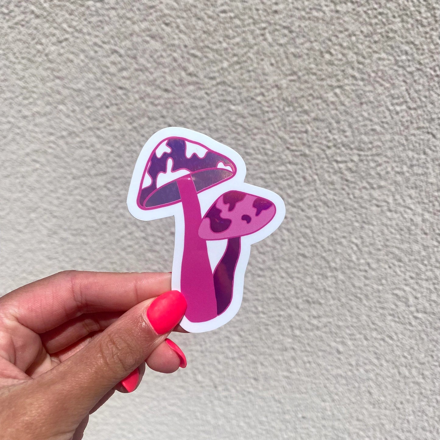 Pink Mushroom Sticker - Holographic Cow Print Mushroom Sticker