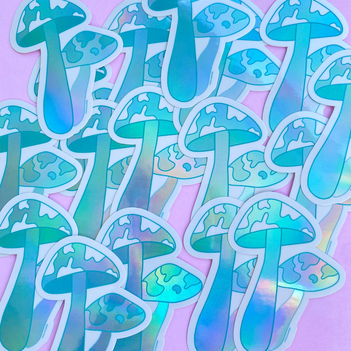 Teal Mushroom Sticker - Holographic Cow Print Mushroom Sticker