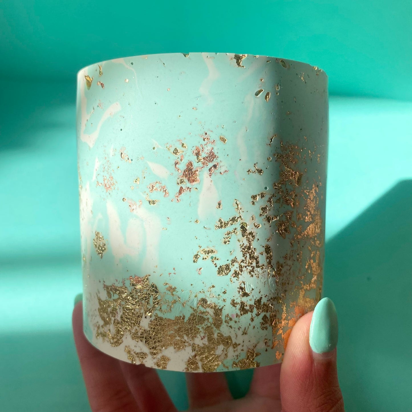 Mint & Gold Marble Planter